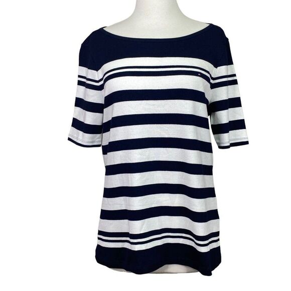 Tommy Hilfiger Black White Striped Top Size Large - Picture 1 of 6